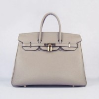 Hermes Birkin 35Cm Togo Leather Handbags Grey Gold